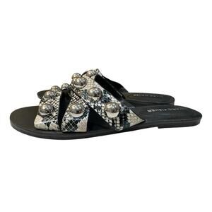 Marc Fisher Bryte Embellished Snakeskin Slide Sandals 9M Studded Strappy Casual